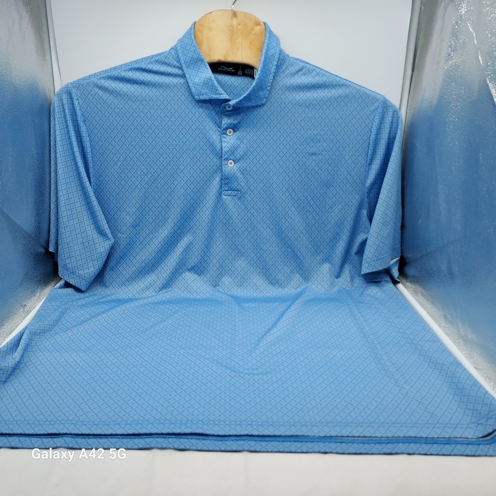 RLX Ralph Lauren Mens XXL Blue Diamond Print Performance Golf Polo Glade Springs